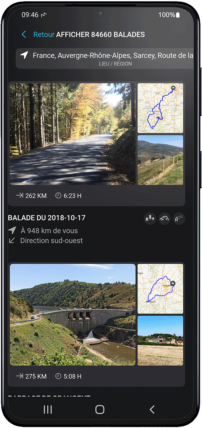 inspire android calimoto tour planning and route creation displayed on Android and iOS devices using mockups