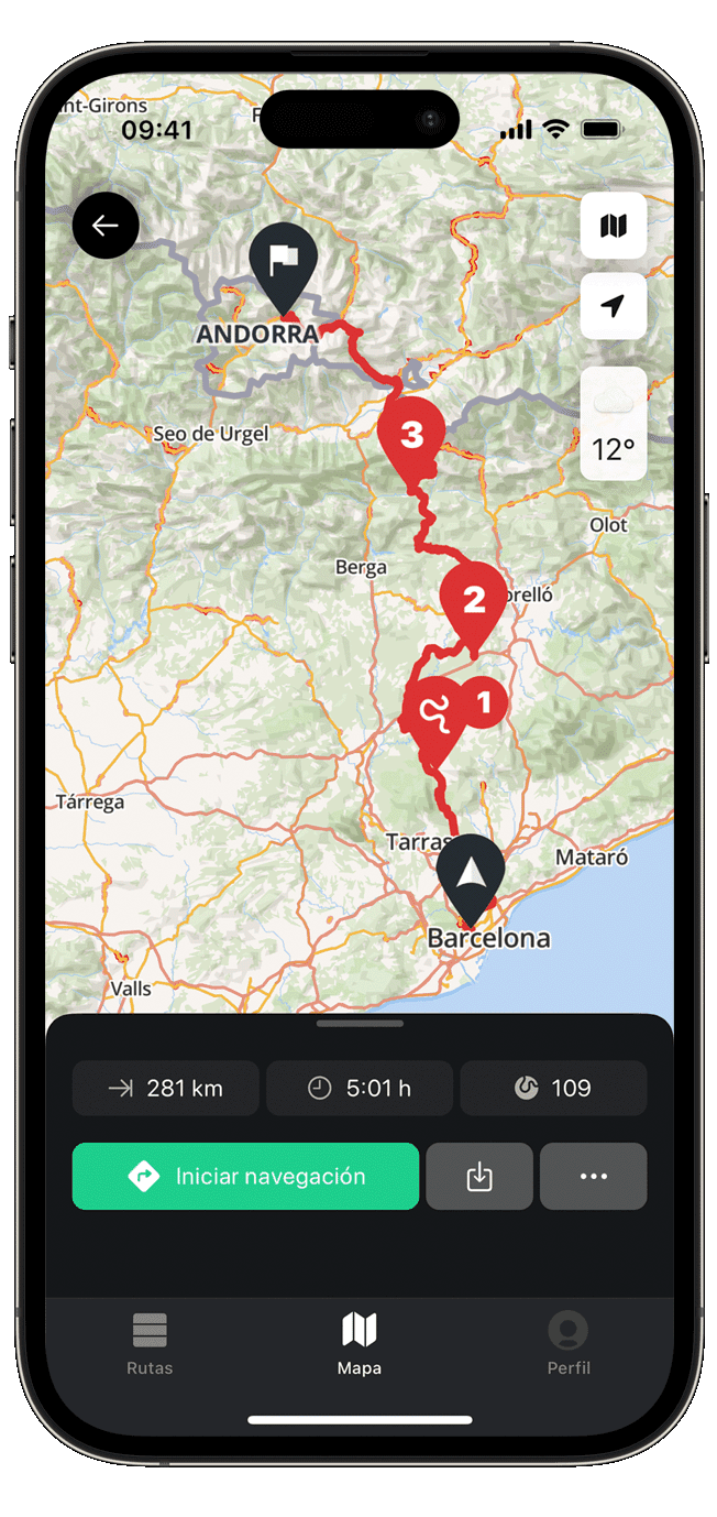 plan ios calimoto tour planning and route creation displayed on Android and iOS devices using mockups