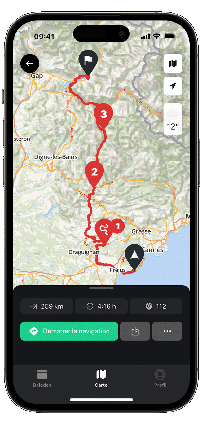plan ios calimoto tour planning and route creation displayed on Android and iOS devices using mockups