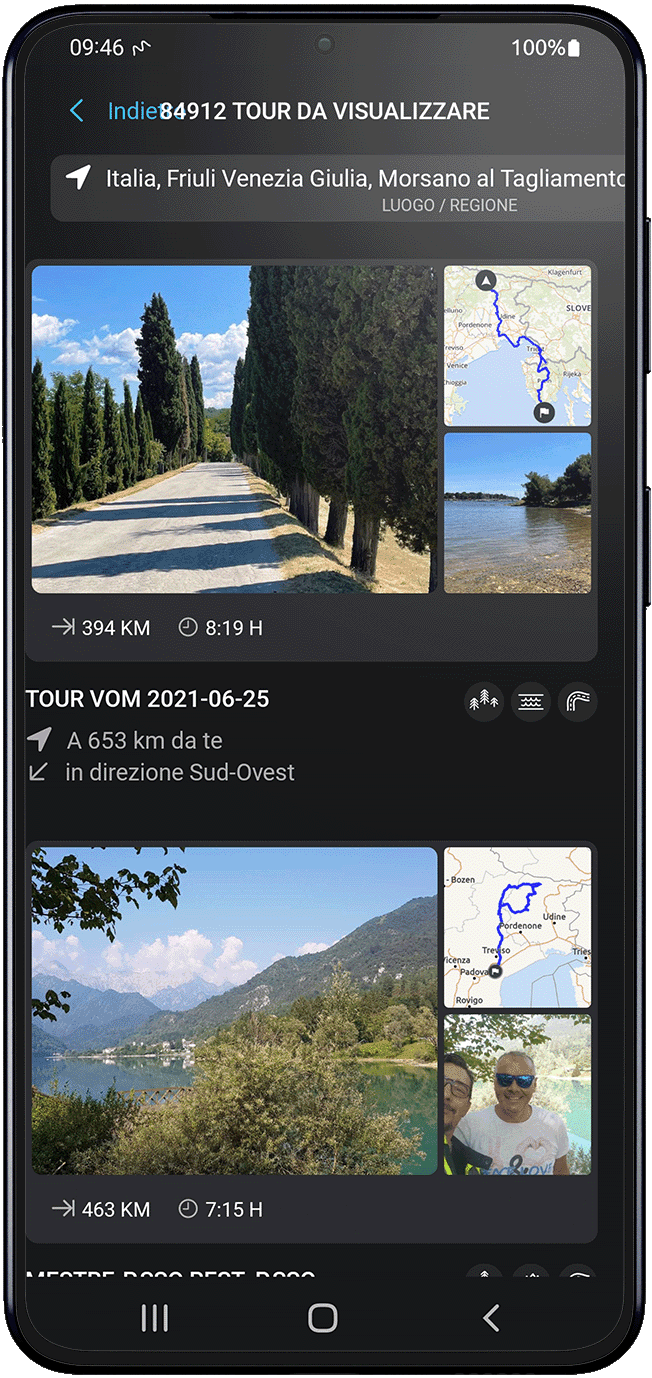 inspire android calimoto tour planning and route creation displayed on Android and iOS devices using mockups