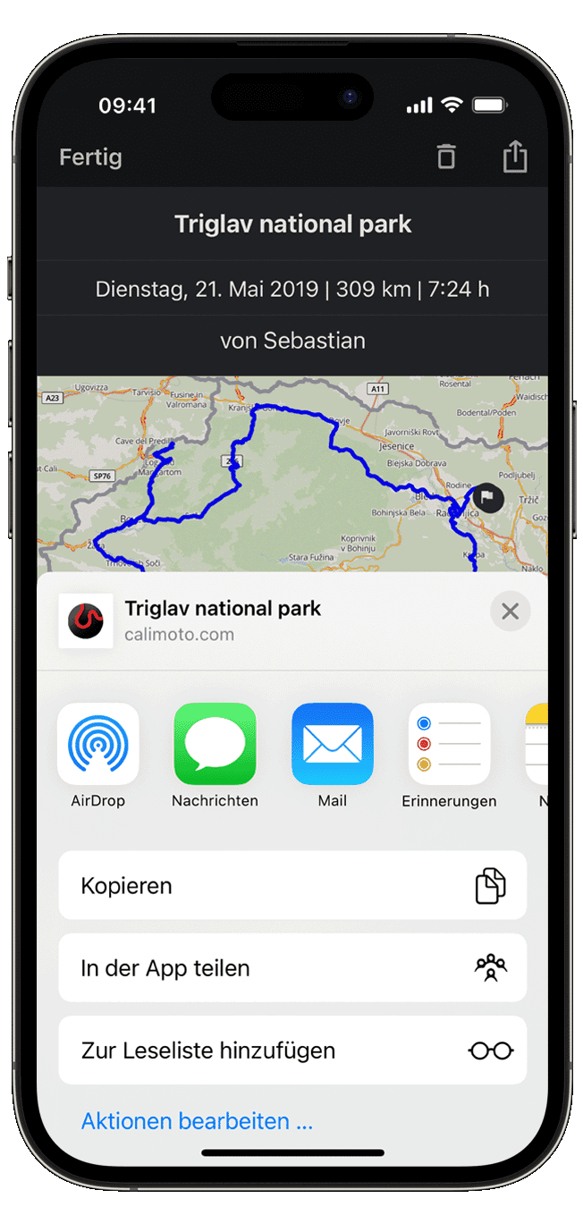 share ios calimoto tour planning and route creation displayed on Android and iOS devices using mockups