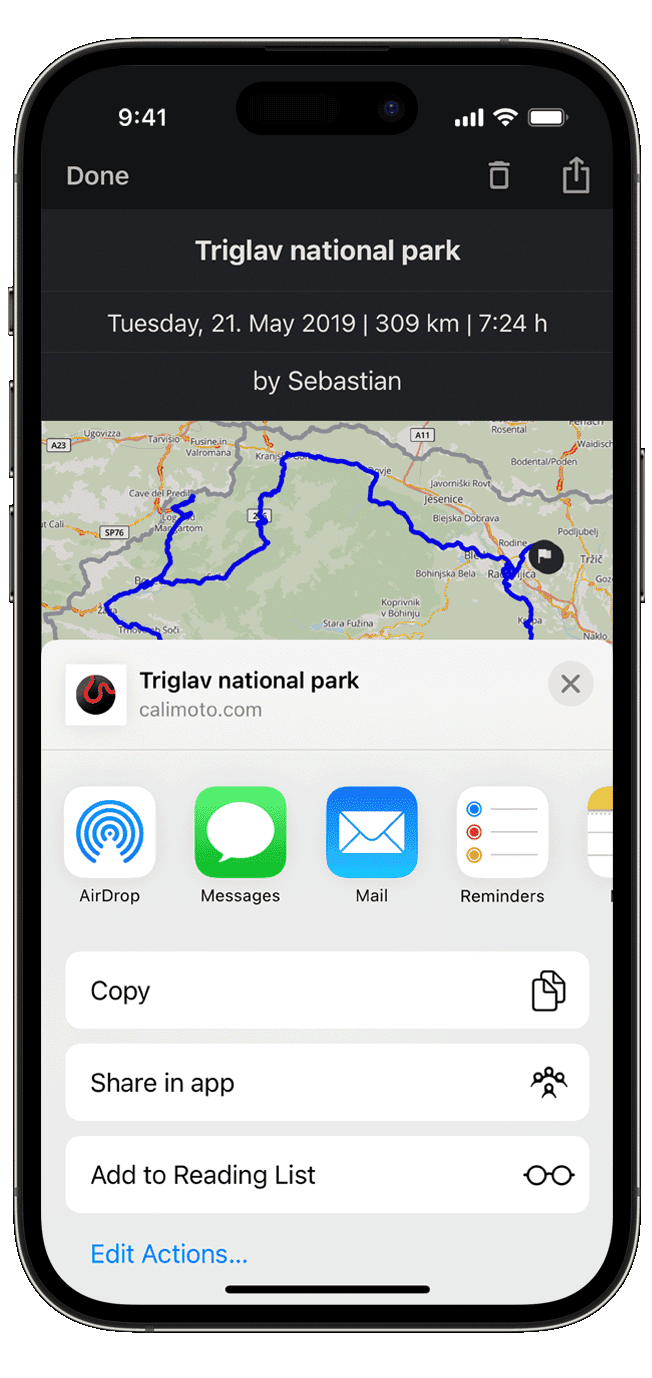 share ios calimoto tour planning and route creation displayed on Android and iOS devices using mockups