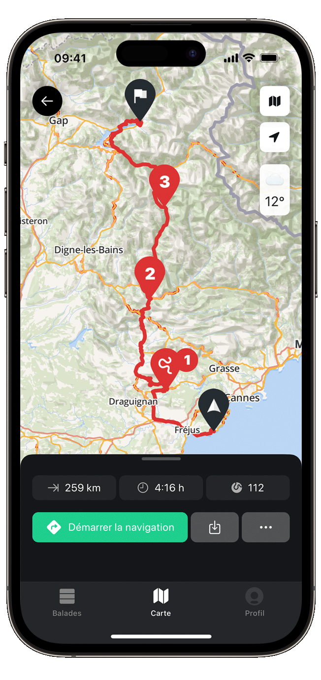 plan ios calimoto tour planning and route creation displayed on Android and iOS devices using mockups