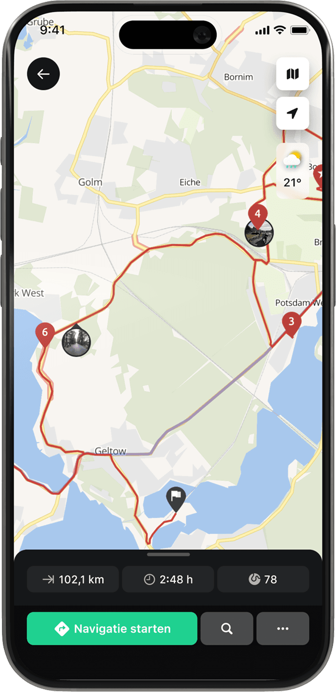 plan ios calimoto tour planning and route creation displayed on Android and iOS devices using mockups