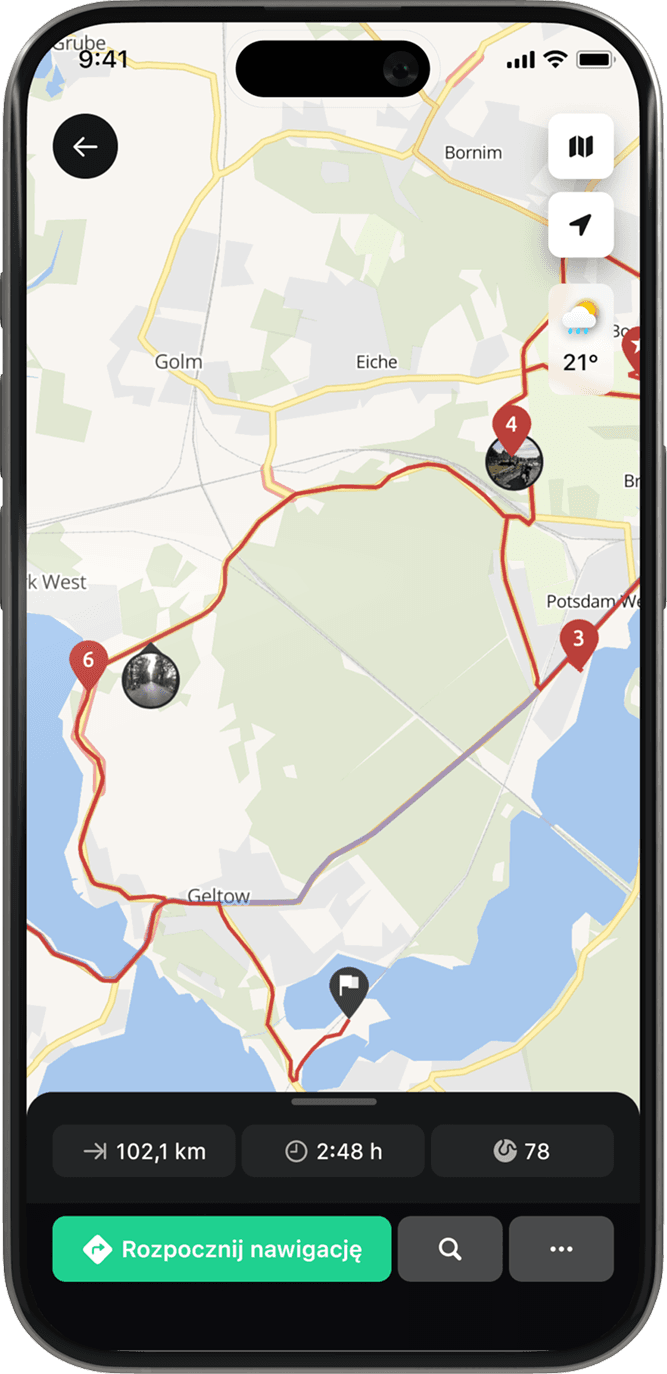 plan ios calimoto tour planning and route creation displayed on Android and iOS devices using mockups