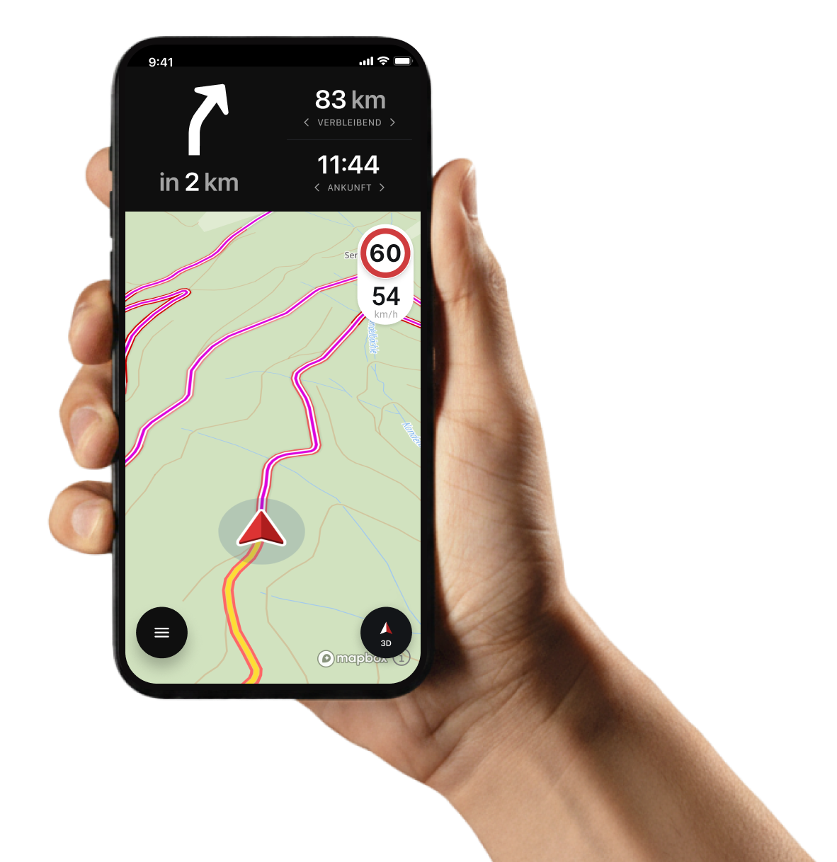 Zu sehen ist ein iPhone mit geöffneter calimoto-App.