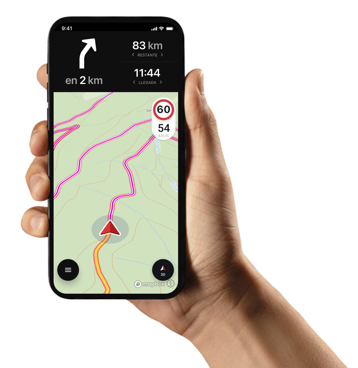 Se ve un iPhone con la aplicación de calimoto abierta.