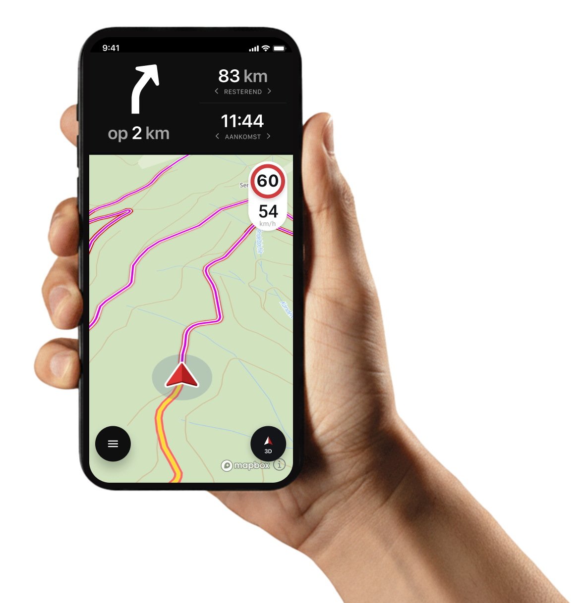 Een iPhone met de calimoto-app geopend.