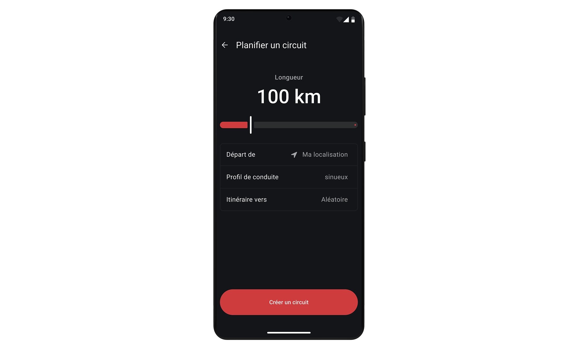 Un motard roule dans un virage serré : les indications de navigation et audio de l'application sont affichées.