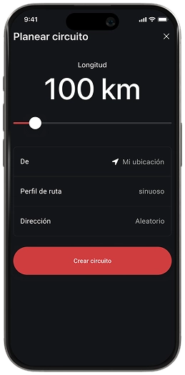 Smartphone-Display unserer Motorradnavigation zeigt die Planung einer 100-km-Rundtour – erstelle mit dem Motorrad-Routenplaner individuelle Touren über kurvige Straßen und durch schöne Landschaften.