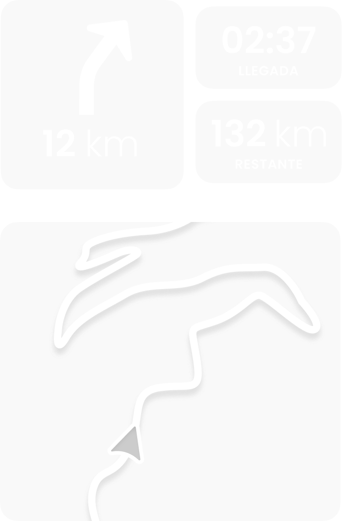Representación gráfica de los elementos de navegación: hora de llegada, indicaciones de ruta e itinerario.