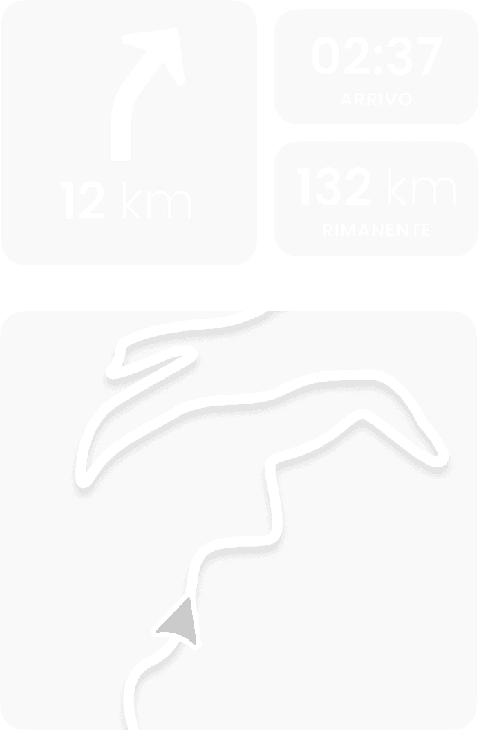 Rappresentazione grafica degli elementi di navigazione: orario di arrivo, indicazioni di percorso e itinerario tracciato.
