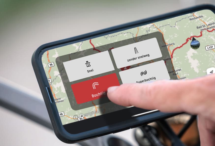 Snel, bochtig, zonder snelweg of superbochtig: Kies de eigenschappen van je rit.