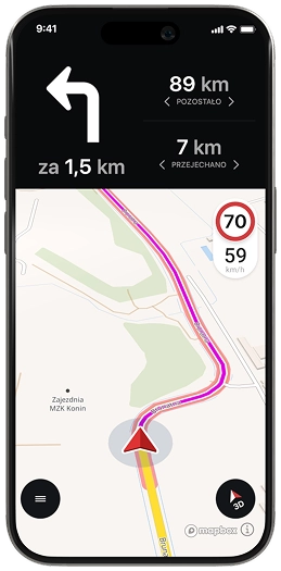 Aktive Motorradnavigation auf dem Smartphone-Display mit Geschwindigkeitsanzeige und Tempolimit – navigiere sicher und entspannt über kurvige Straßen und durch schöne Landschaften.