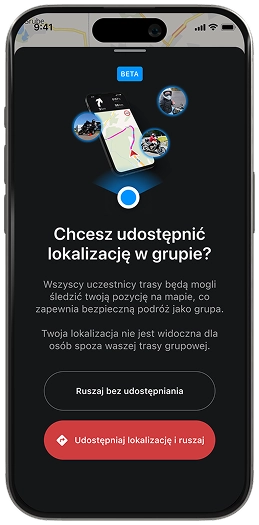 Smartphone-Display unserer Motorrad-Navigations-App mit Standortfreigabe für Gruppen – teile deine Motorradtour über kurvige Straßen live mit deinen Freunden.