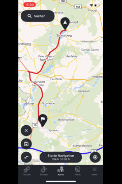 calimoto-App mit verschiedenen Routingprofilen