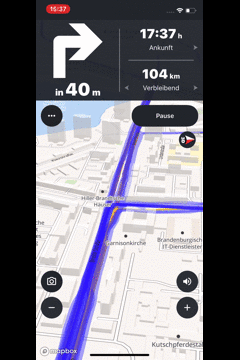 Einbinden einer Tankstelle während einer Tour bei iOS-Geräten
